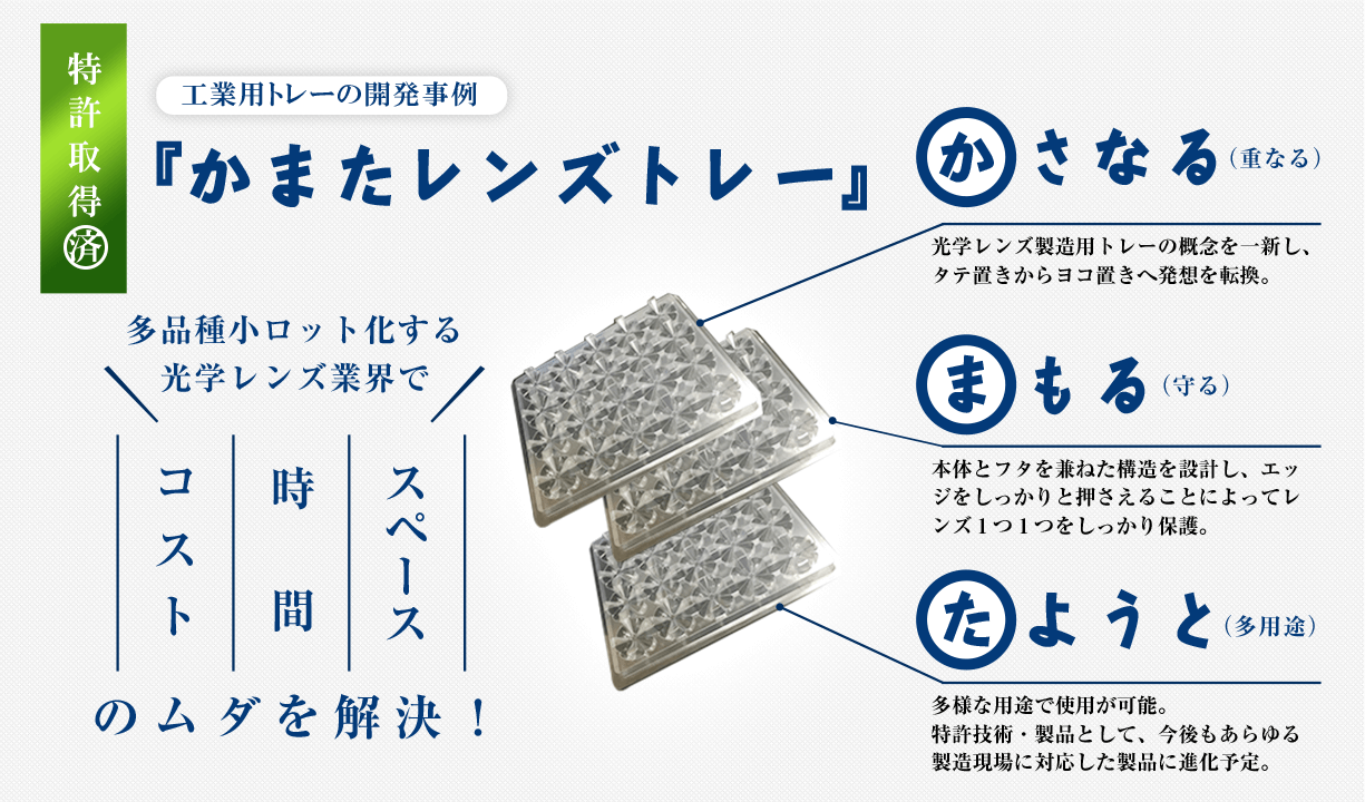 特許取得済　かまたレンズトレー 重なる　守る　多用途